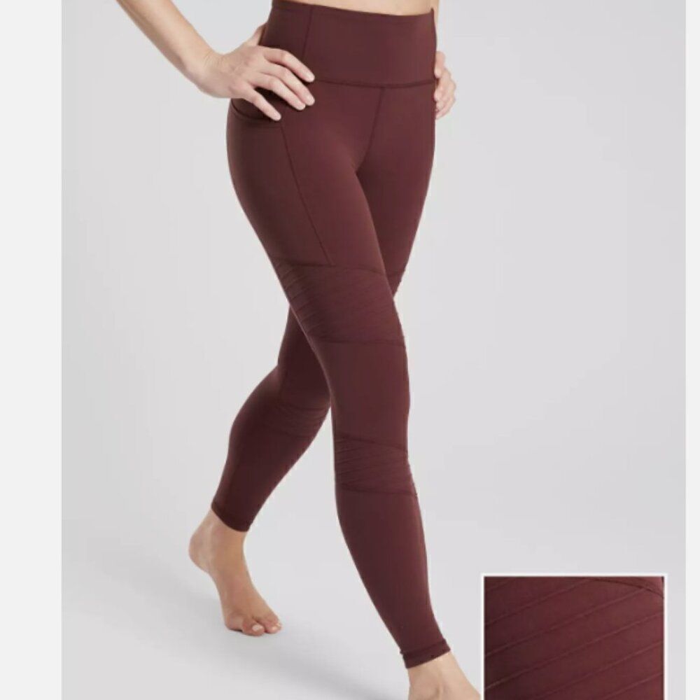 ATHLETA Inclination Moto Tight Maroon Size Medium